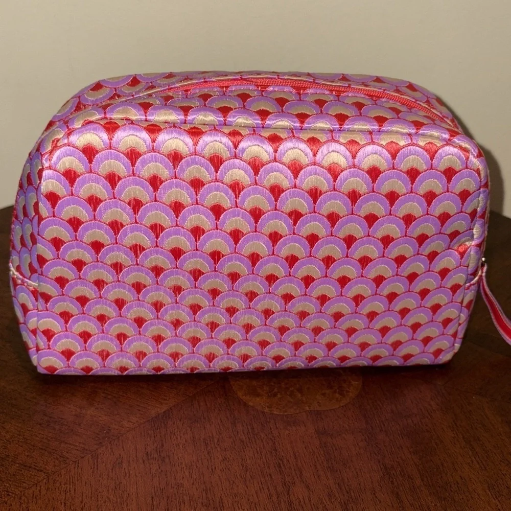 Bvlgari Cosmetic case make up bag fully embroidered Red orange violet cream NWOT